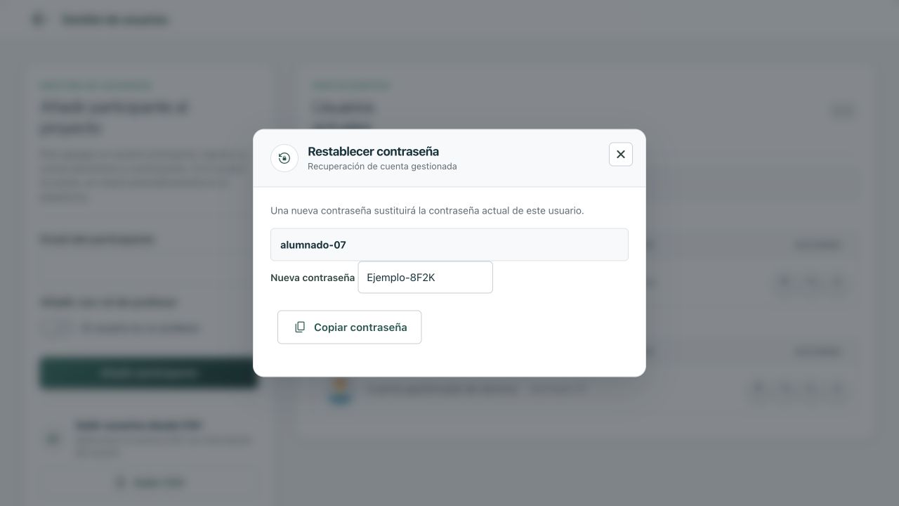 Resultado del restablecimiento con una contraseña de ejemplo