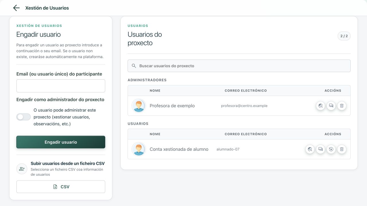 Conta xestionada coa acción para restablecer o contrasinal