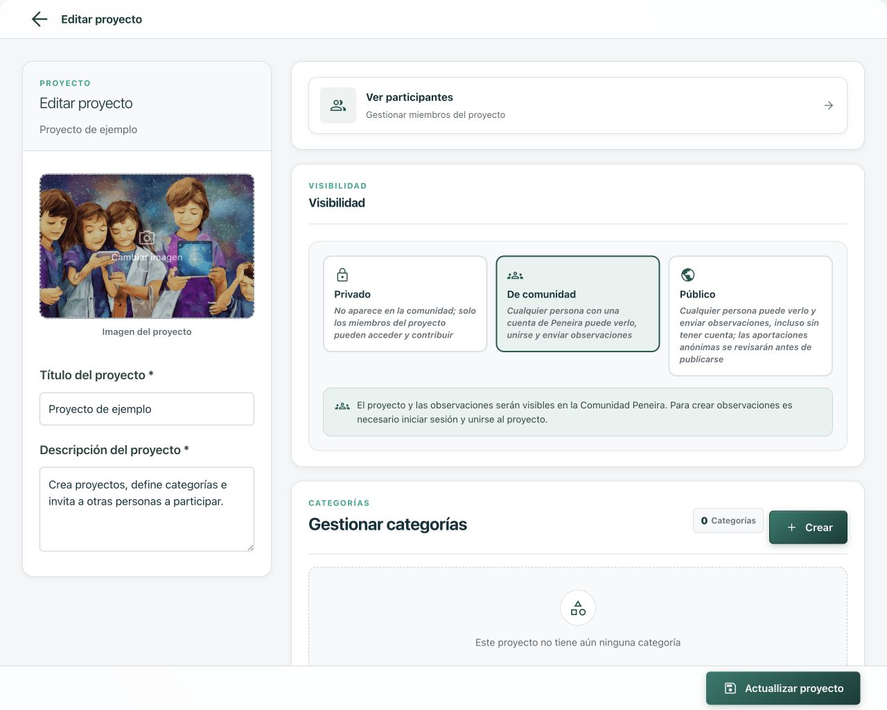 Cambio de visibilidad en la edición de un proyecto